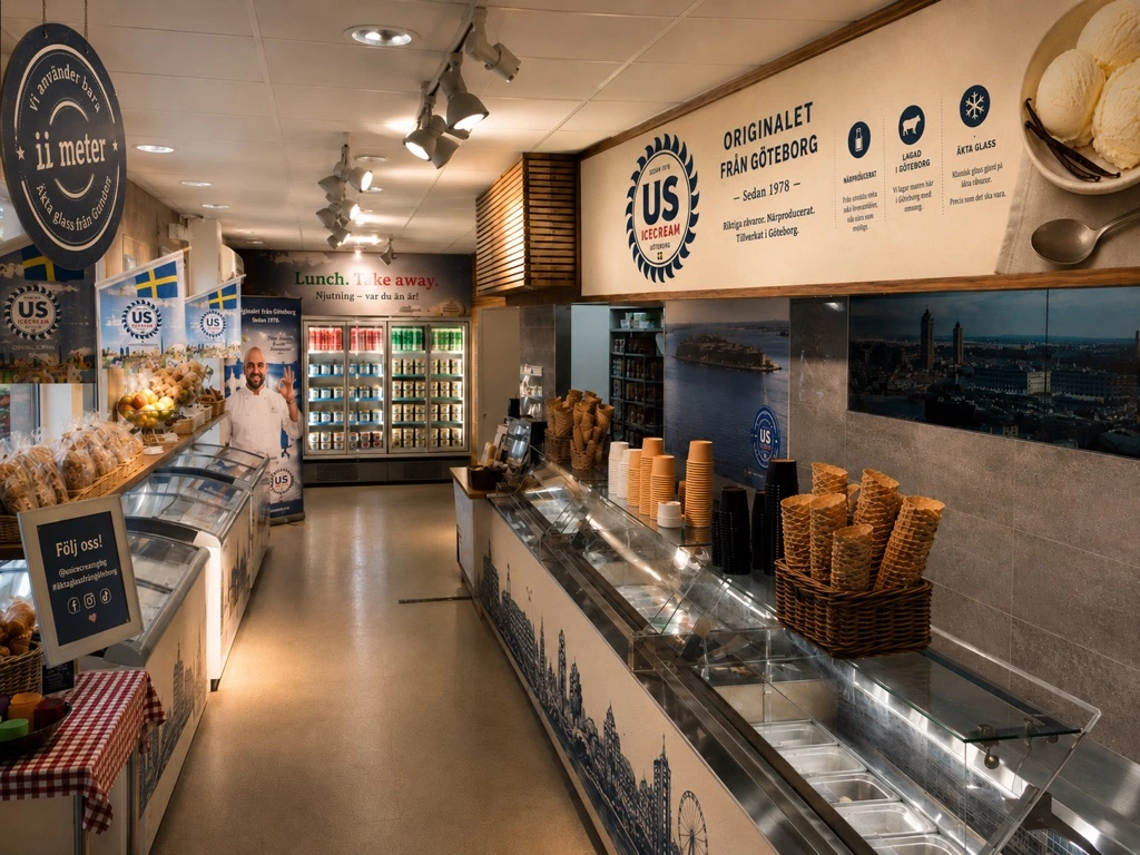Glassdisken och butiken hos US Icecream i Högsbo